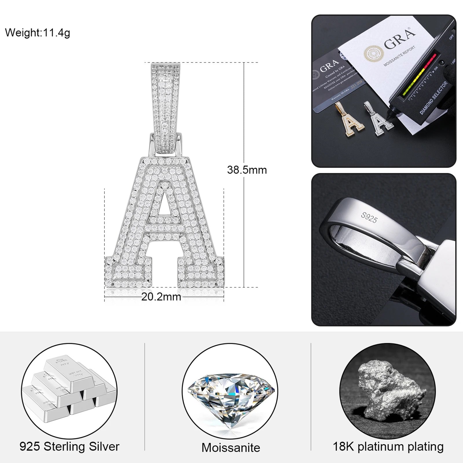 925 Moissanite Layered Letters